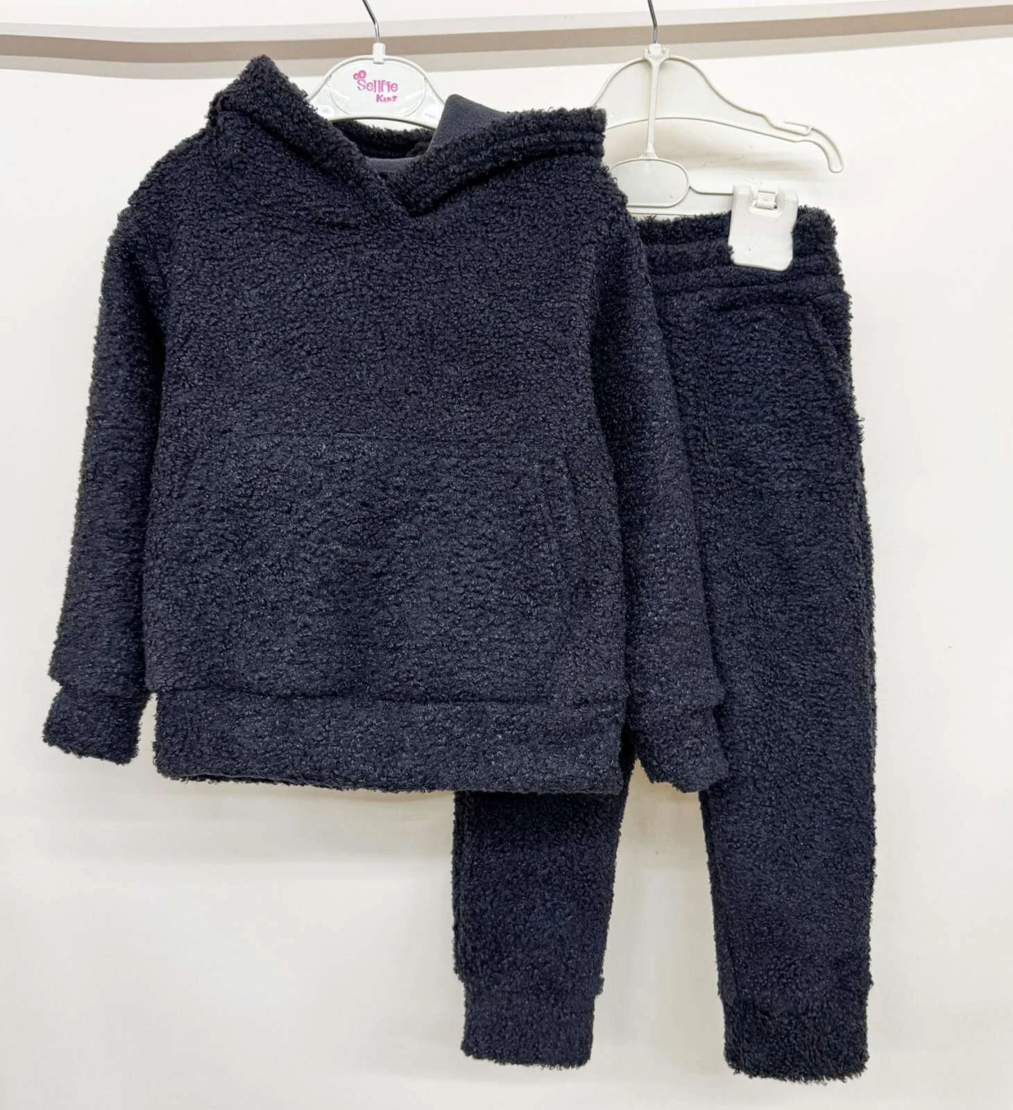 Теплий дитячий костюм тедді від 98 до 158 см | джемпер з капюшоном + штани костюм барашка, фото №4