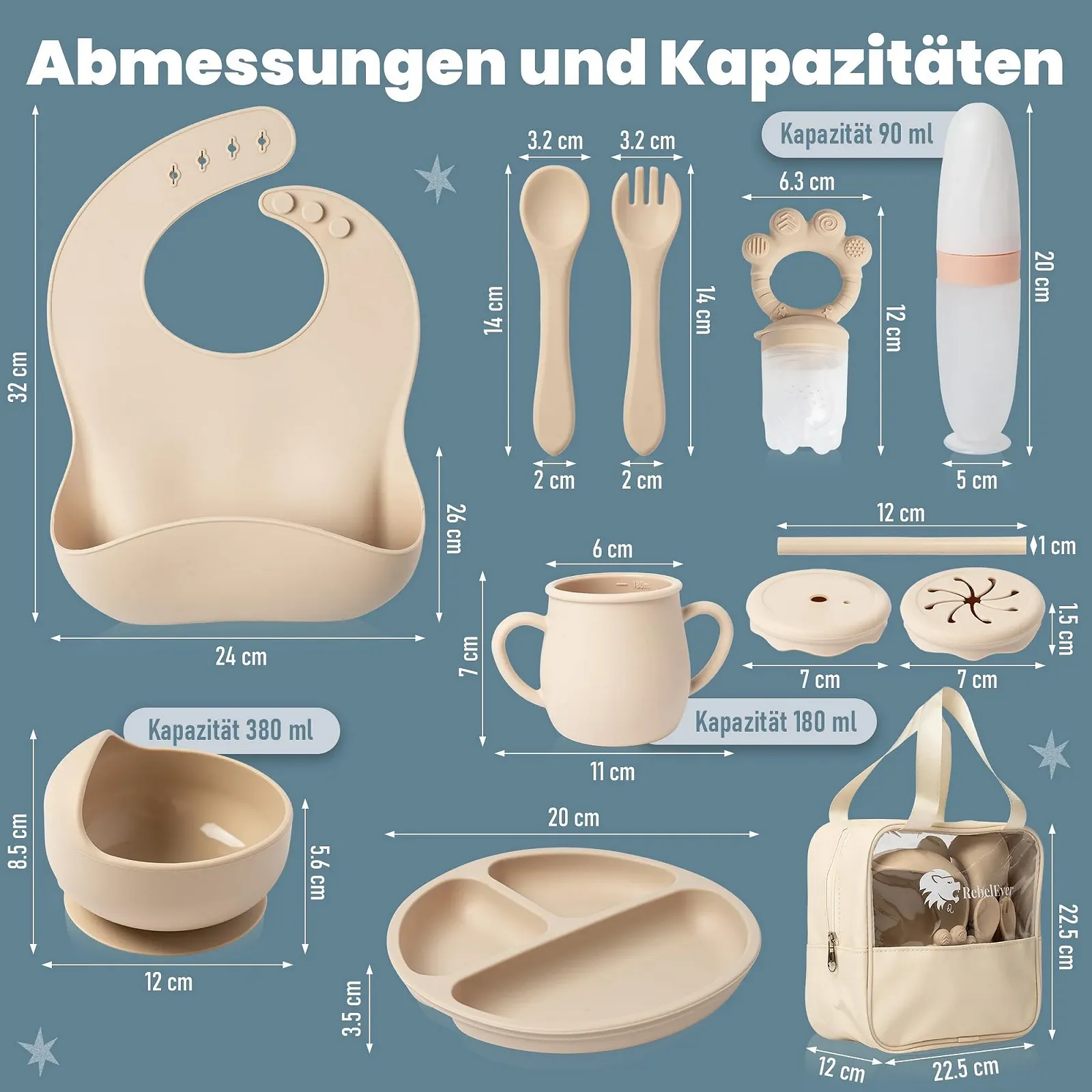 Дитячий набір силіконового посуду з сумкою для транспортування або зберігання, фото №8