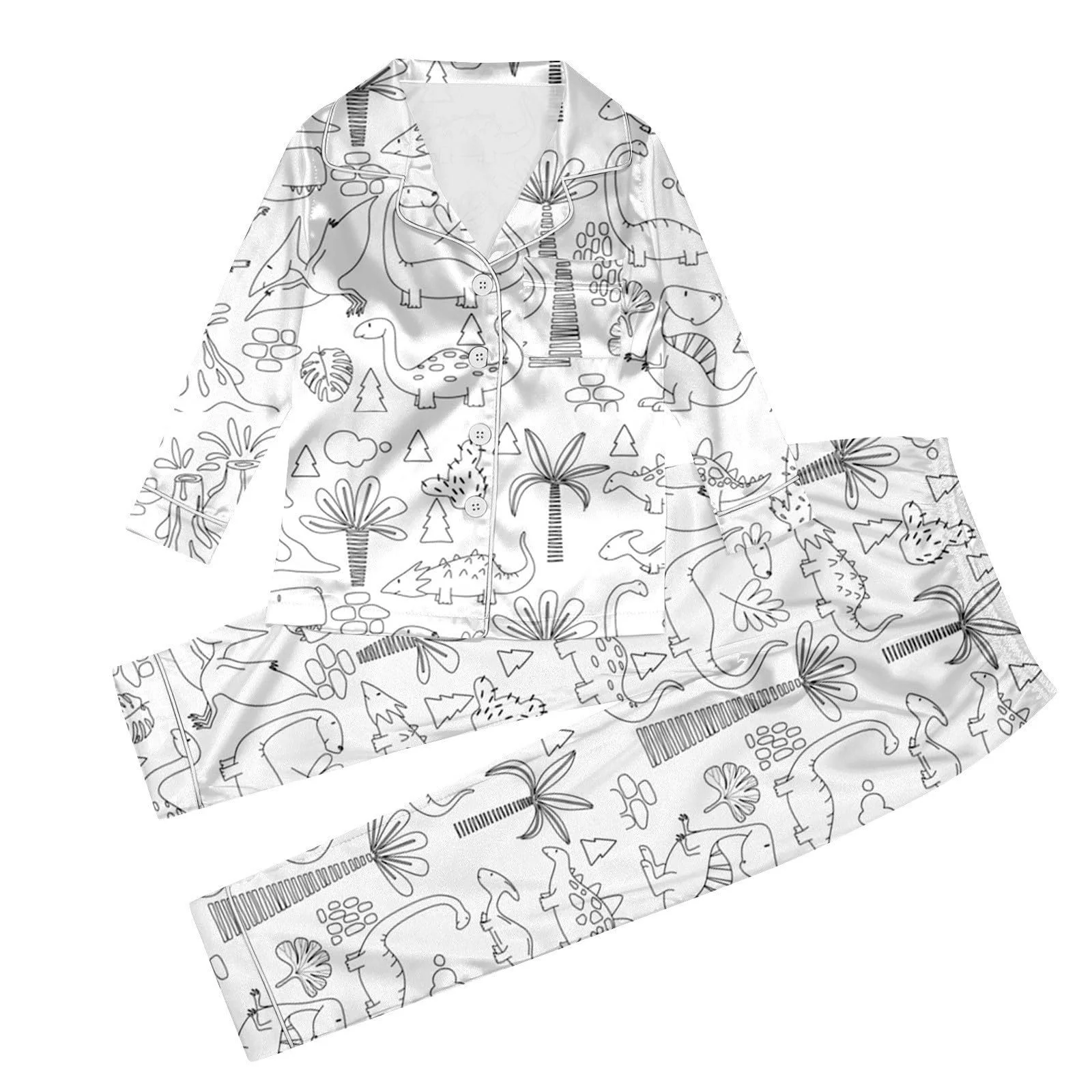 Дитяча піжама для розмальовування Cartoon Print Homewear Комплект з двох предметів Білий, фото №1 Дитяча піжама для розмальовування Cartoon Print Homewear Комплект з двох предметів Білий, фото №1