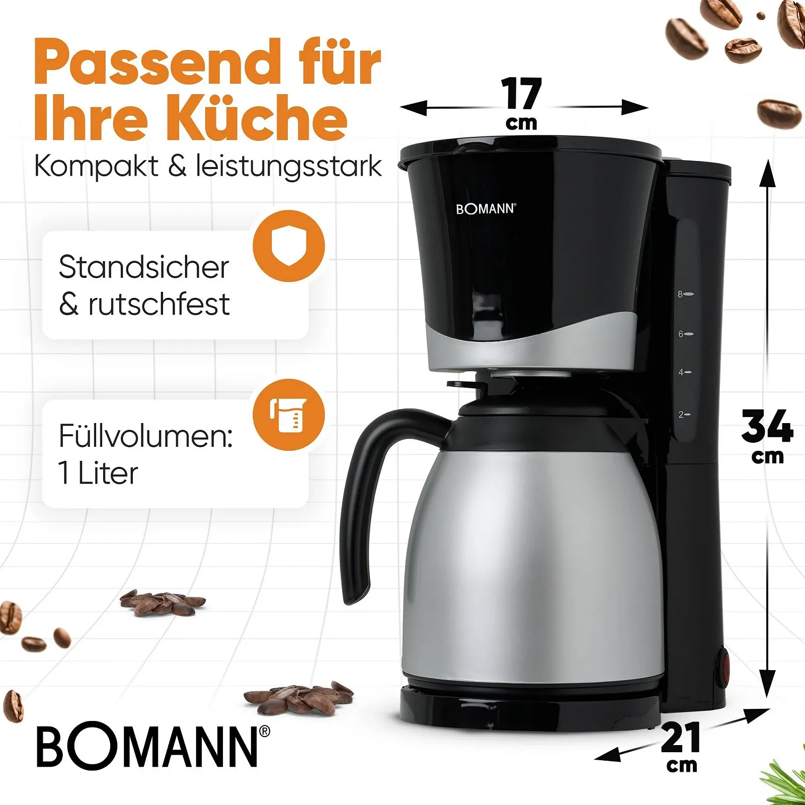 Капельная кофеварка Bomann KA 168 с термокувшином 1 л Черная, фото №5