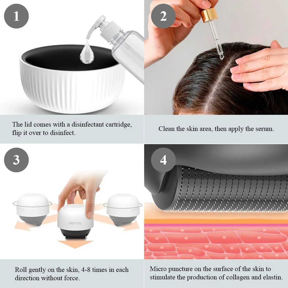 Дермаролер 0,5 мм, професійний мікронідлінг з 1200 справжніми титановими голками для волосся, обличчя, фото №6