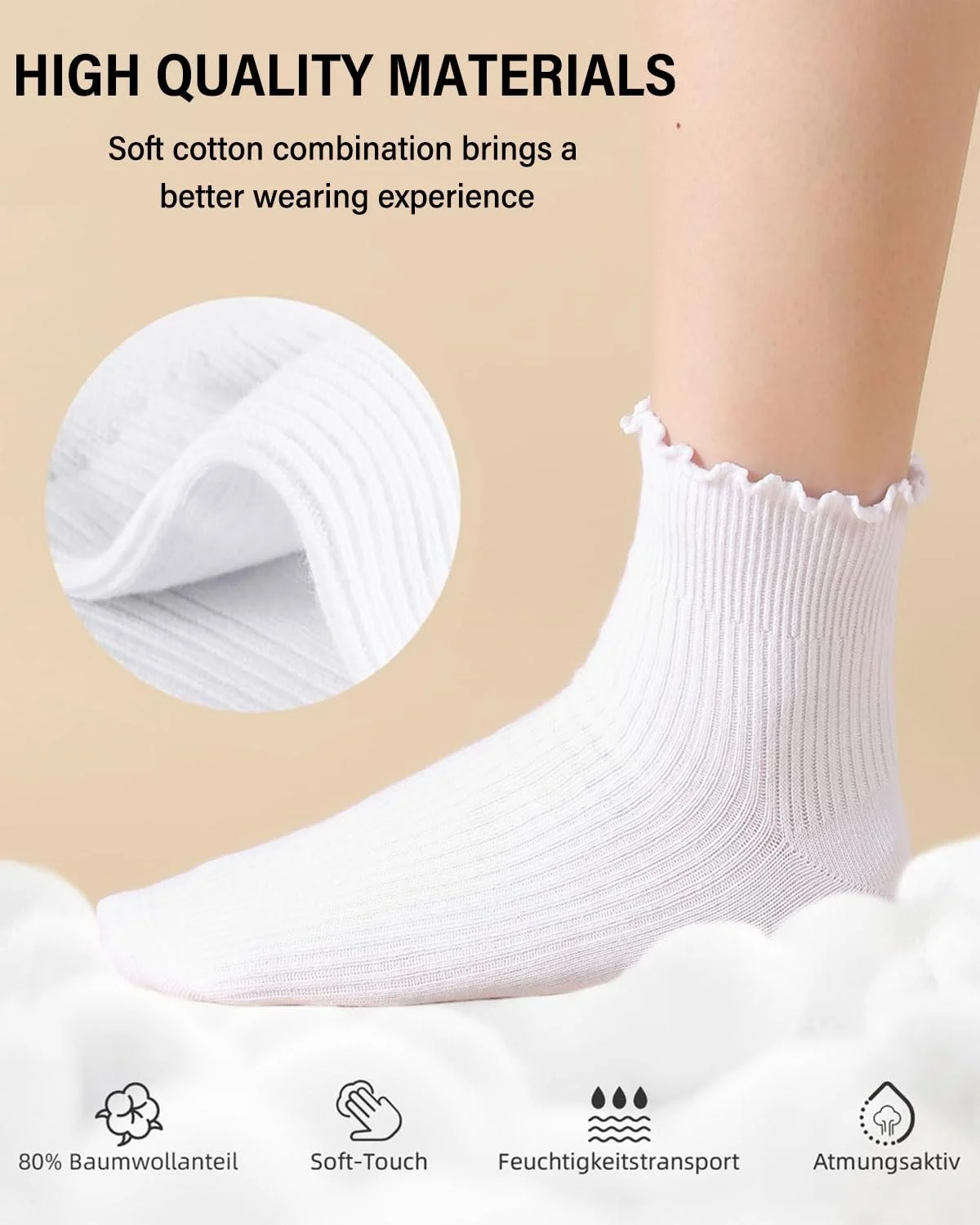 Носки с оборками Женские, 4 пары, белые, фото №3 Носки с оборками Женские, 4 пары, белые, фото №3
