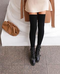 Черные зимние чулки выше колена с шерсти мериноса для девушки synthetic.ua - Фото 1