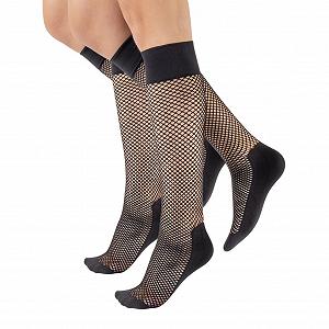 Чулки Calzitaly Fishnet с мелкими отверстиями, 2 пары, Черный Бежевый - Фото 1