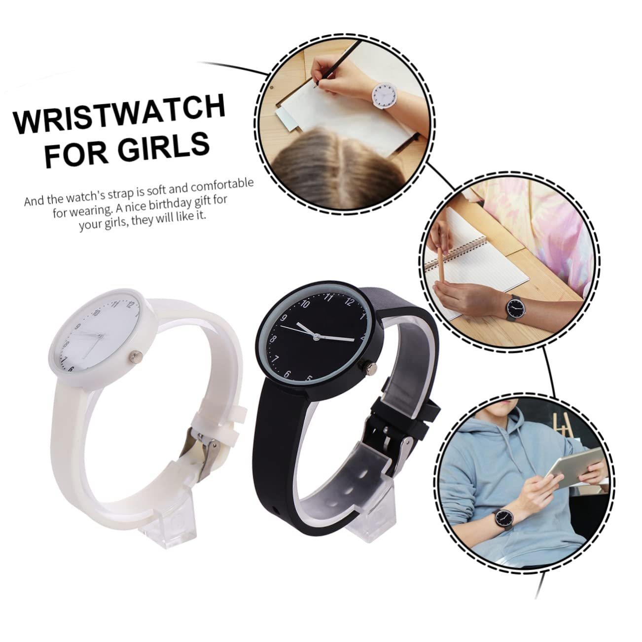 Годинник для дівчат Healvian однотонний Білий та Чорний, фото №2