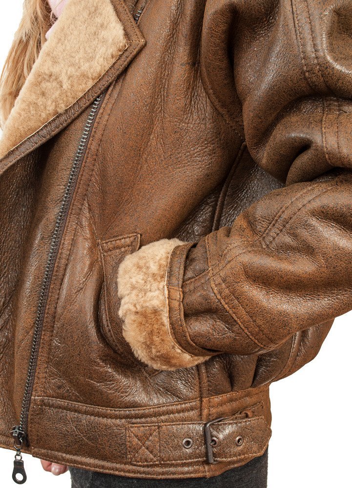 Шкіряна Куртка Infinity Leather Жіноча Коричнева B3 WW2 Ginger Овчина, фото №6