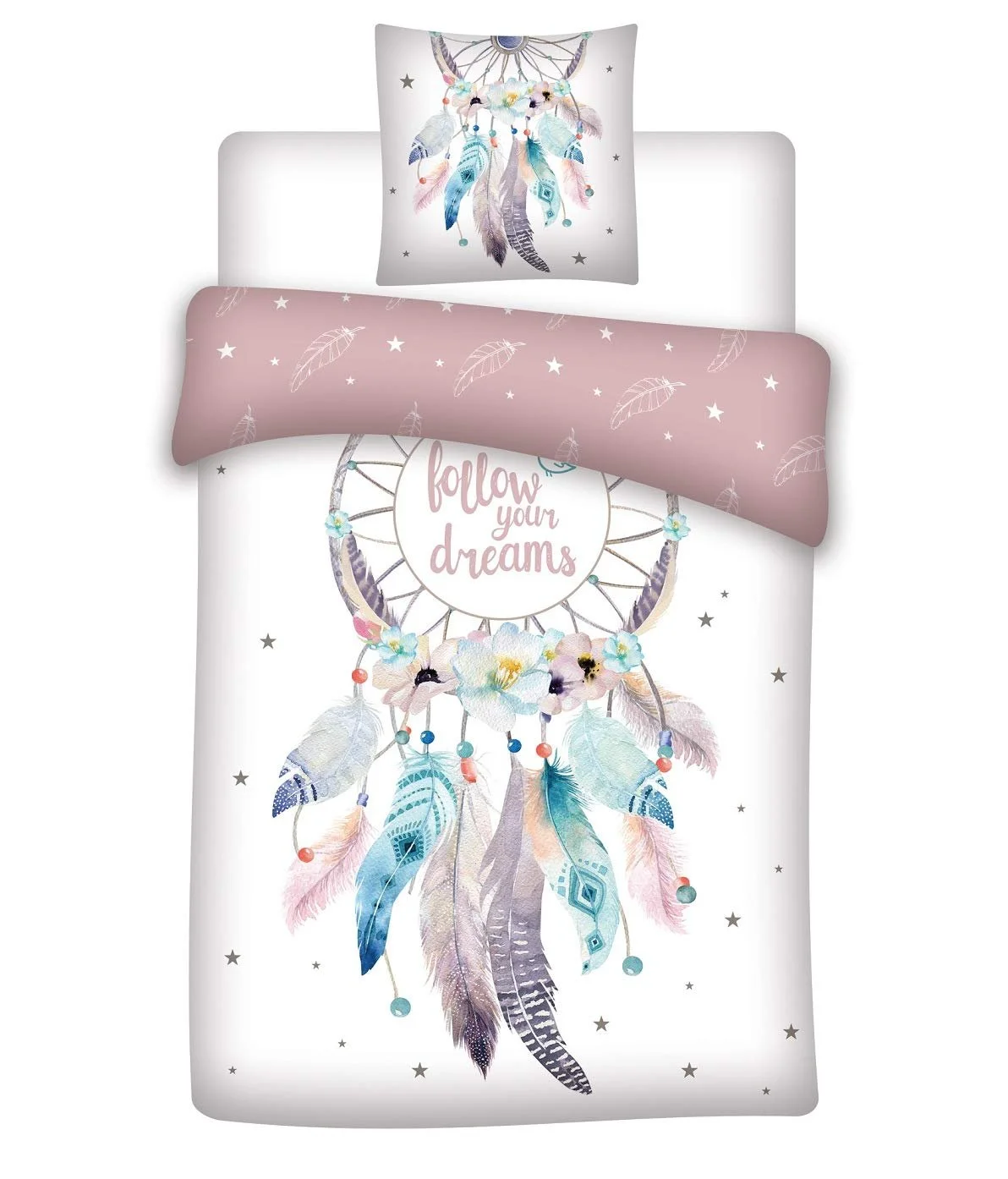 Комплект дитячої постільної білизни Familando Dream Catcher / Bohemian Girl 135 x 200 см + 80 x 80 см, 100% бавовна, рожевий, фото №2