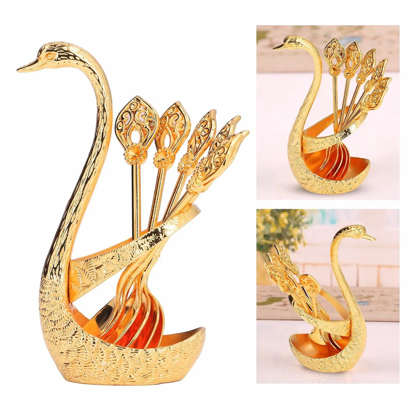 Ложка чайная, Эспрессо Ложка, Десертная Ложка, Кофейная Ложка с Держателем в Форме Лебедя, Маленькая Ложка, Металлический Органайзер с 6 Ложками, Набор Чайных Ложек для Чая, Кофе, Десерта, Можно мыть в посудомоечной машине, фото №8