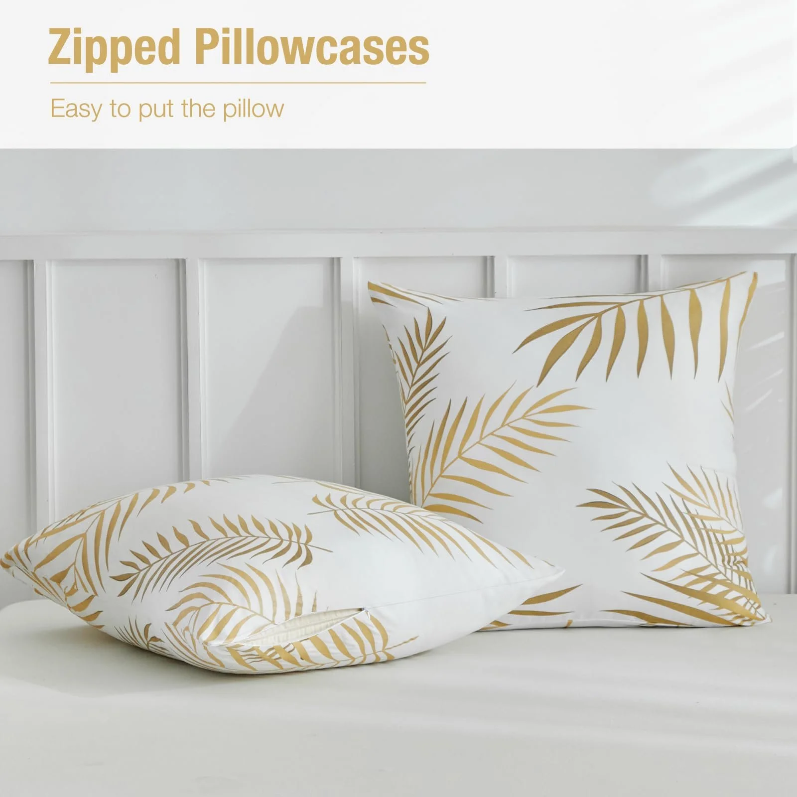 Комплект постільної білизни Lekesky 3-Piece 200 x 200 см мікрофібра White/Gold, фото №9