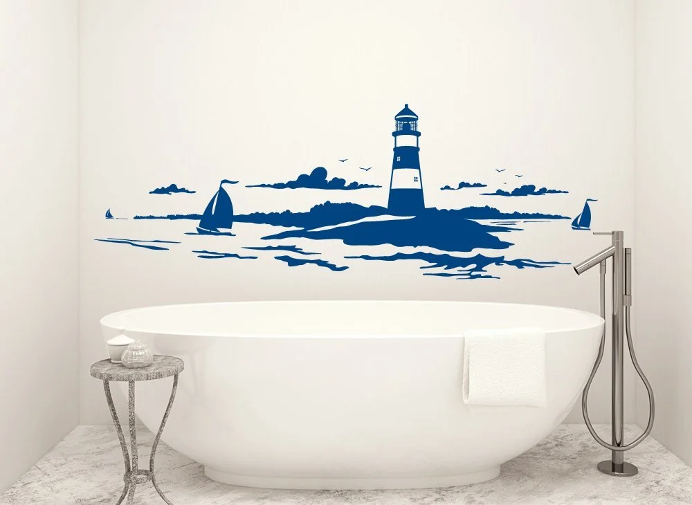 Наклейка на стену Grandora Skyline Coastal Landscape Lighthouse W974 120 x 42 см Azure Blue, фото №3