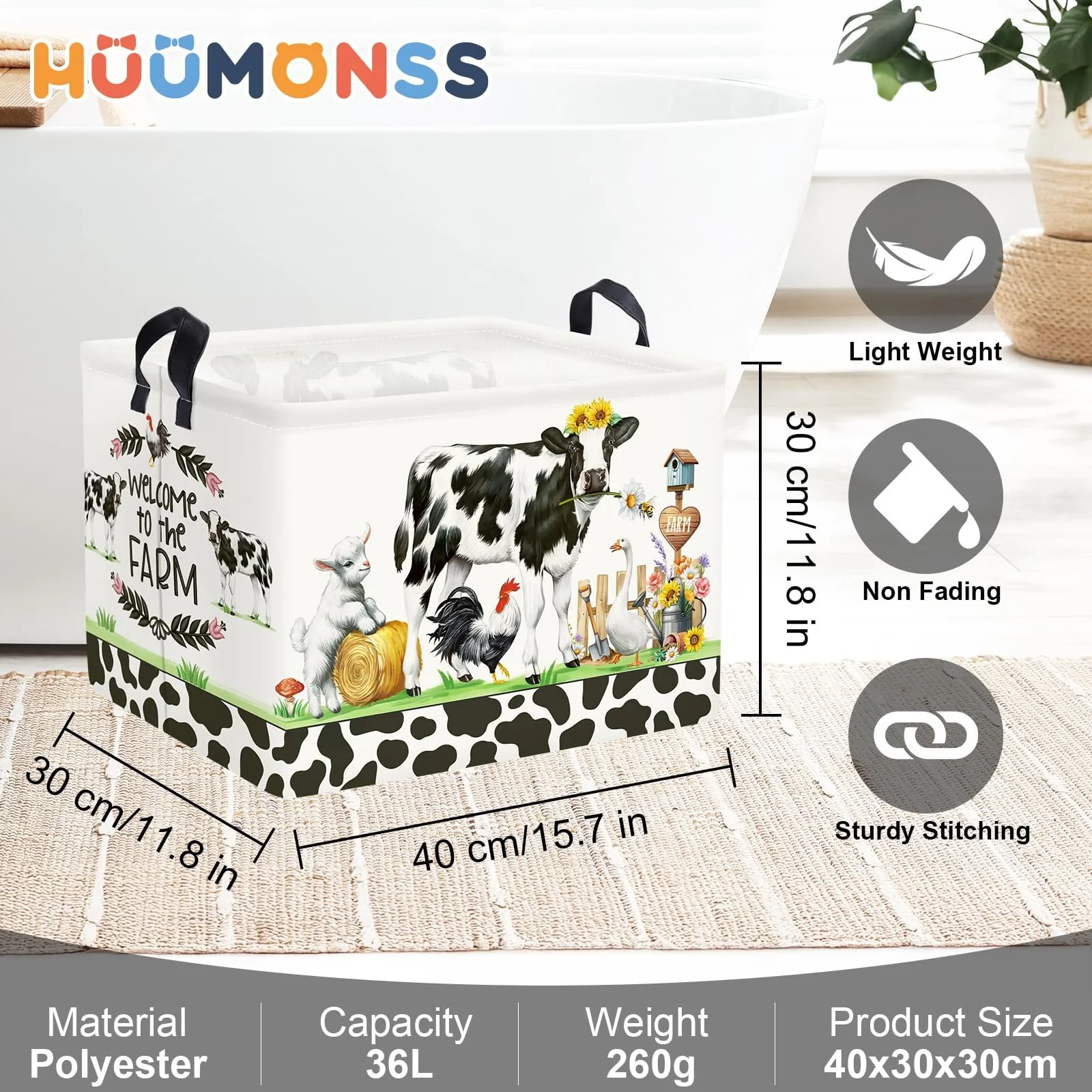 Корзина для игрушек HUUMONSS Сельские животные, складная для мальчиков и девочек, 36 л, фото №6 Корзина для игрушек HUUMONSS Сельские животные, складная для мальчиков и девочек, 36 л, фото №6