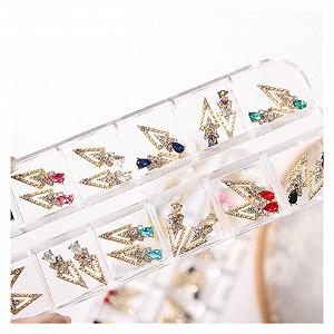 Стрази для нігтів XL розміру 18 мм yaoqijie, 24 шт, голографічні, змішані, 1 коробка 12 кольорів - Фото 1