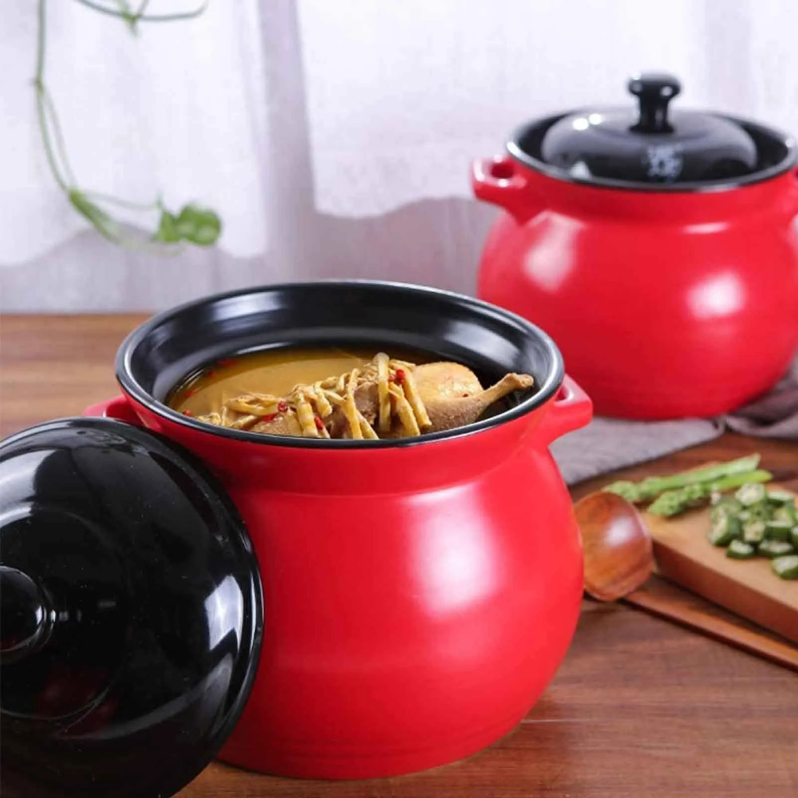 Гусятниця для запікання 21 см червона 6 л керамічна, фото №5