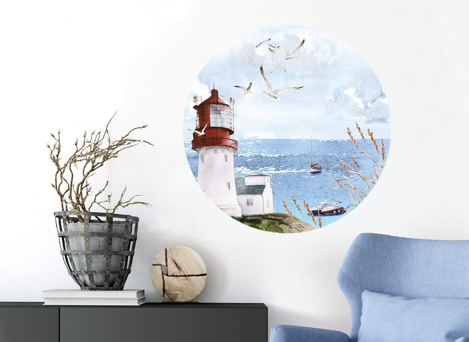 Наклейка на стіну Grandora Lighthouse Seagulls & Boats DL578 M 60 см, фото №2