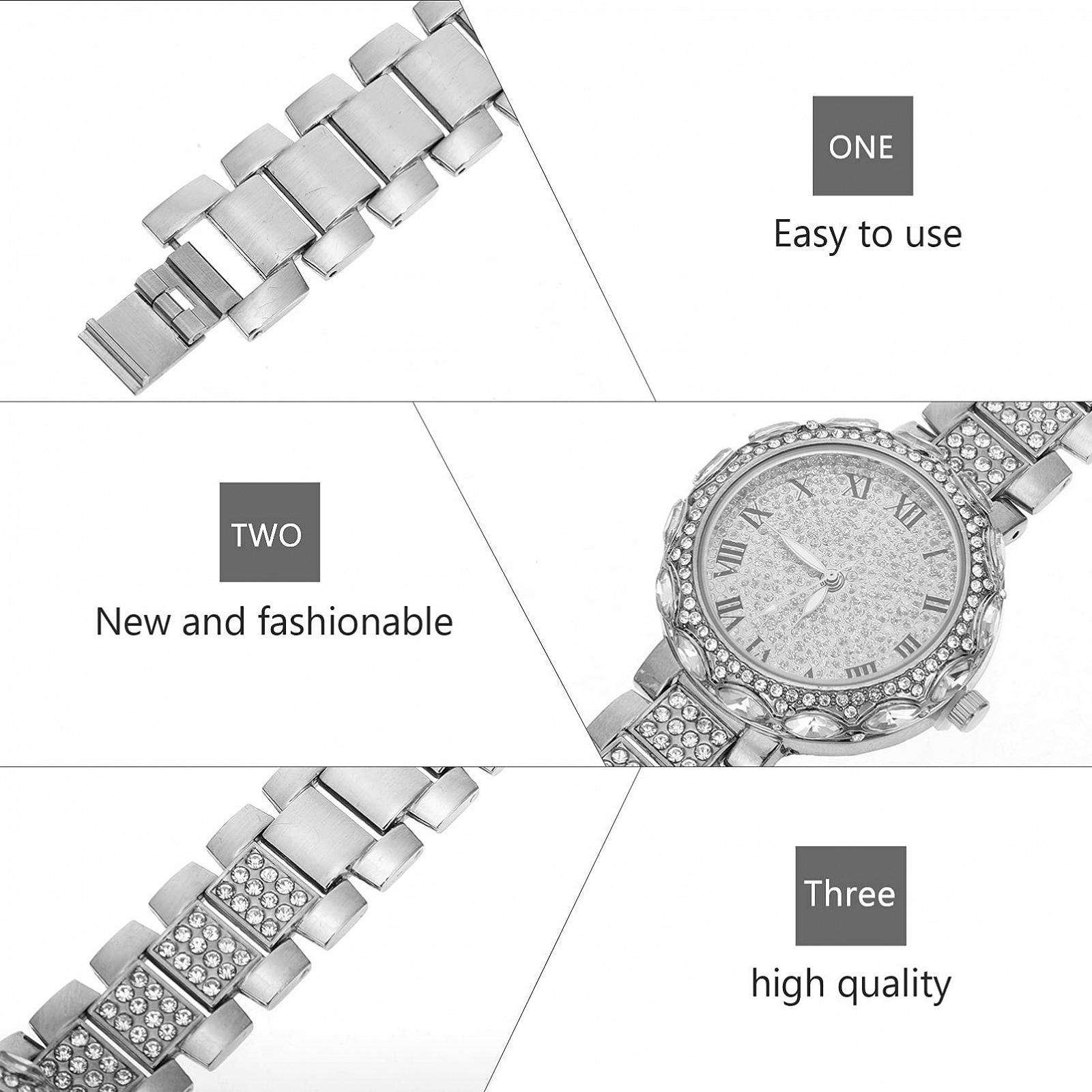 Часы OATIPHO Женские, со стразами, серебристые, фото №5