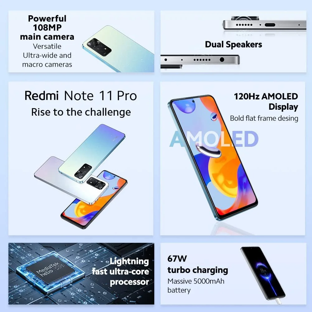 Смартфон Xiaomi Redmi Note 11 Pro з навушниками 6 + 128 GB 6.67 дюйма 120 Гц FHD + AMOLED 67 Вт 108 Мп Polar White, фото №5
