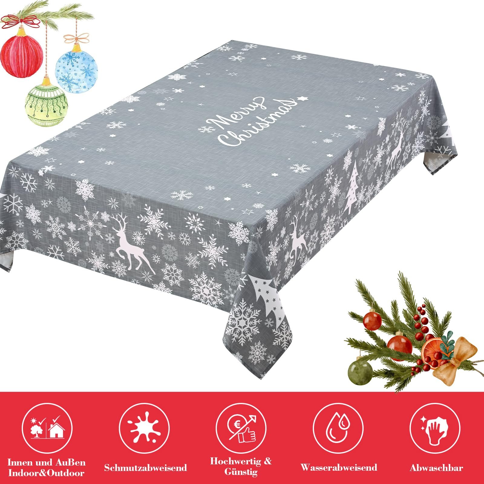Скатертина Alishomtll Christmas квадратна водовідштовхувальна 140 x 140 см Grey, фото №6