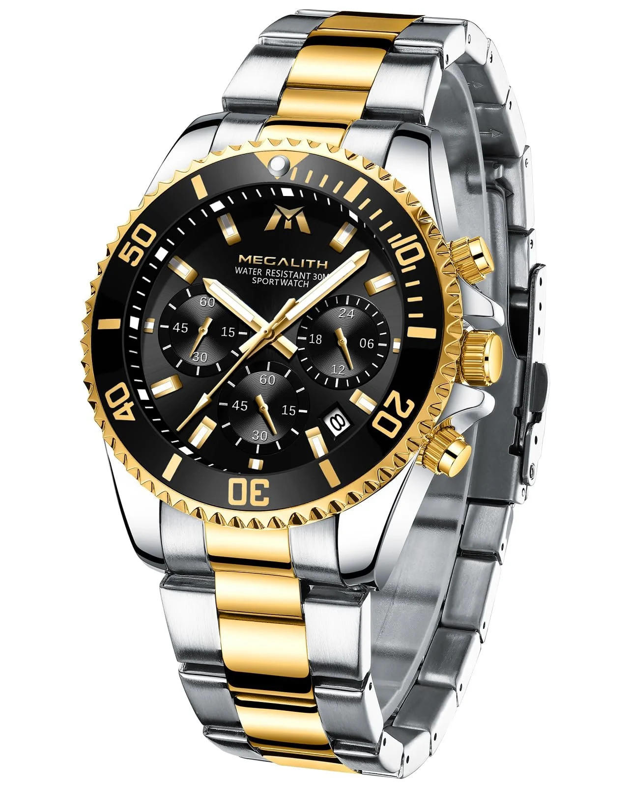 Чоловічий годинник Хронограф MEGALITH Дизайнерський годинник з нержавіючої сталі Водонепроникний, фото №1