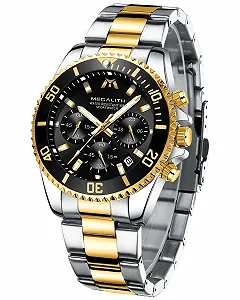 Чоловічий годинник Хронограф MEGALITH Дизайнерський годинник з нержавіючої сталі Водонепроникний - Фото 1