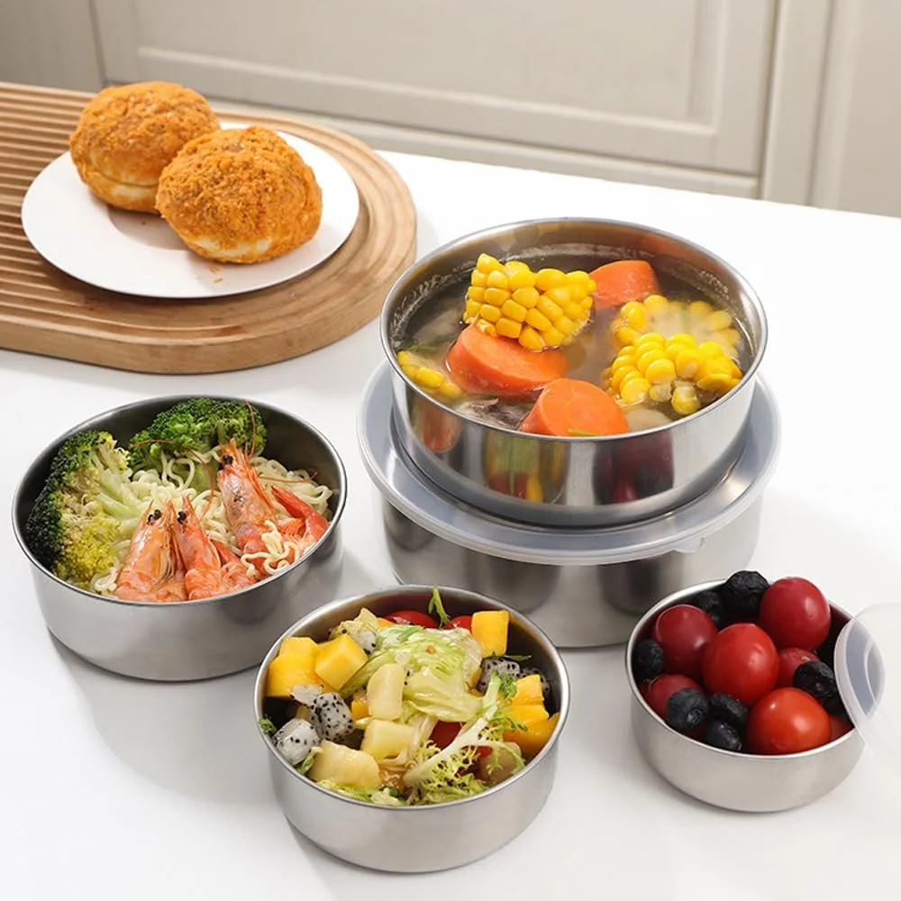 Набір мисок для змішування 5 Bowl Set 0.25 л/0.45 л/0.7 л/1 л/1.4 л з кришками Stainless Steel, фото №3