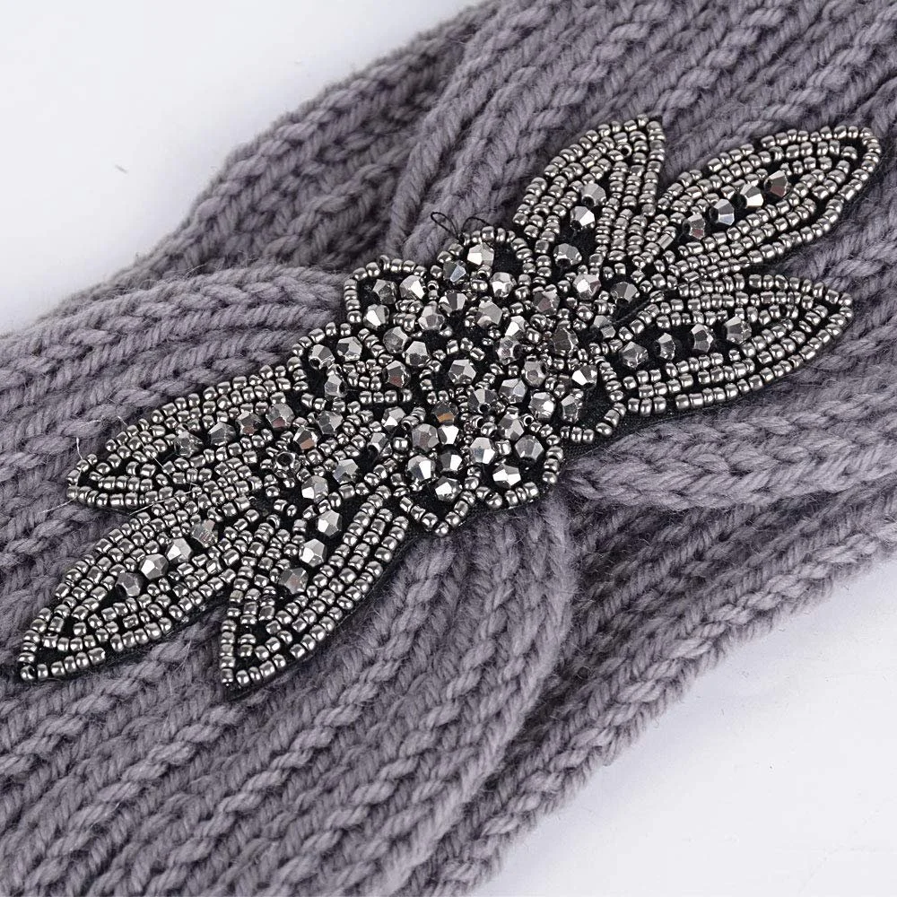 В'язана пов'язка на голову Жіноча зимова з блискітками, фото №3