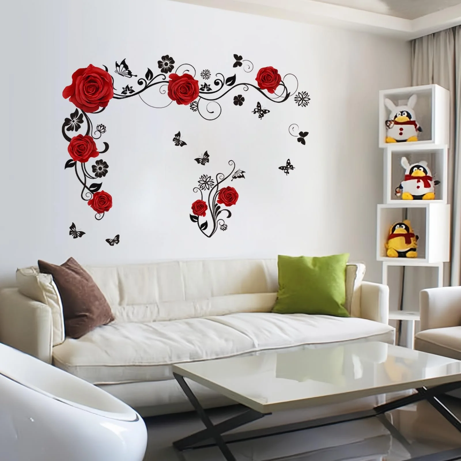 Наклейка на стіну Red Roses Flower Tendril DIY Waterproof Red, фото №7