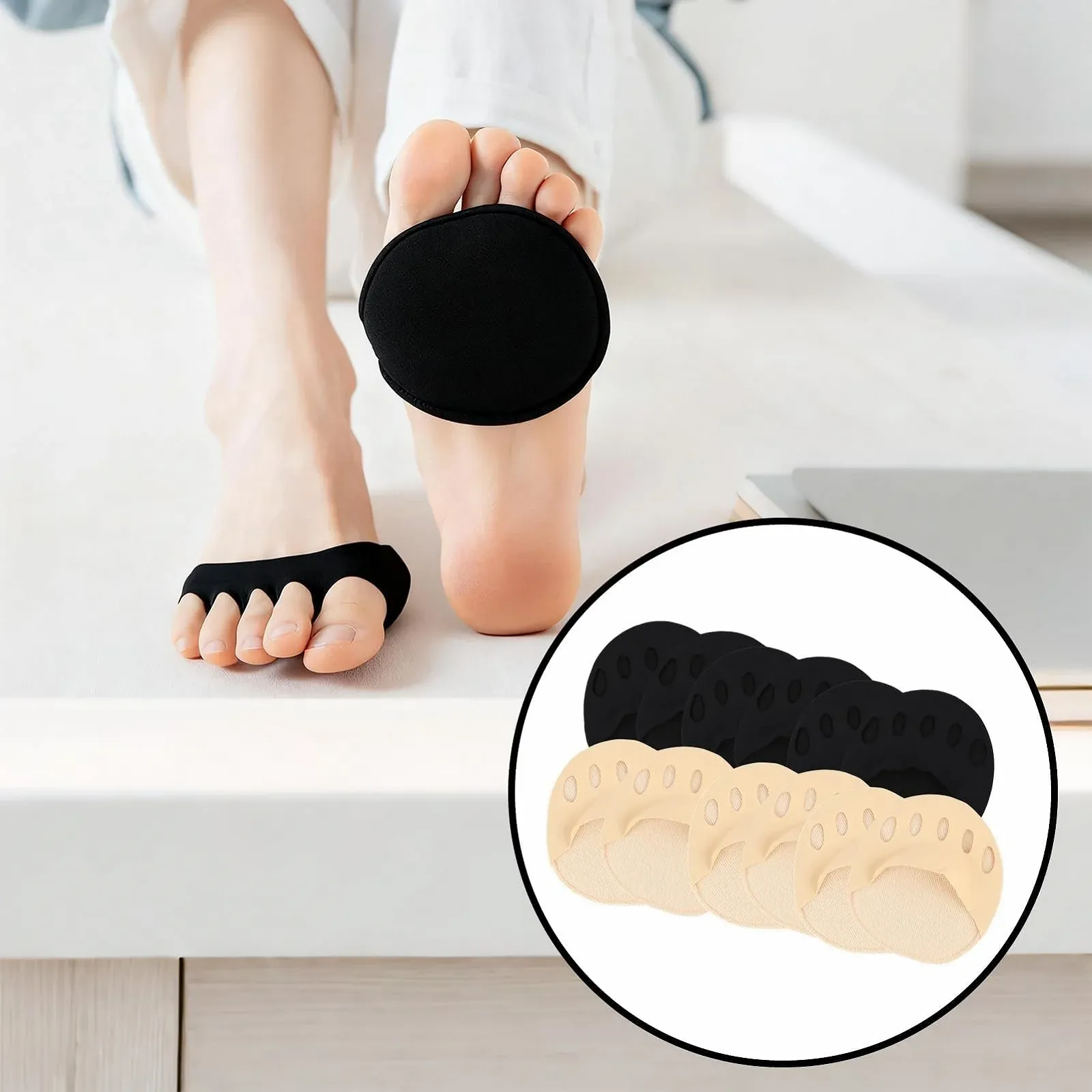 Носки для пальцев ног Женские Хлопковые Невидимые с подушечкой для передней части стопы, противоскользящие для высоких каблуков и повседневной обуви, размеры 3-6 и 39-42 (Черный и Бежевый), фото №4 Носки для пальцев ног Женские Хлопковые Невидимые с подушечкой для передней части стопы, противоскользящие для высоких каблуков и повседневной обуви, размеры 3-6 и 39-42 (Черный и Бежевый), фото №4