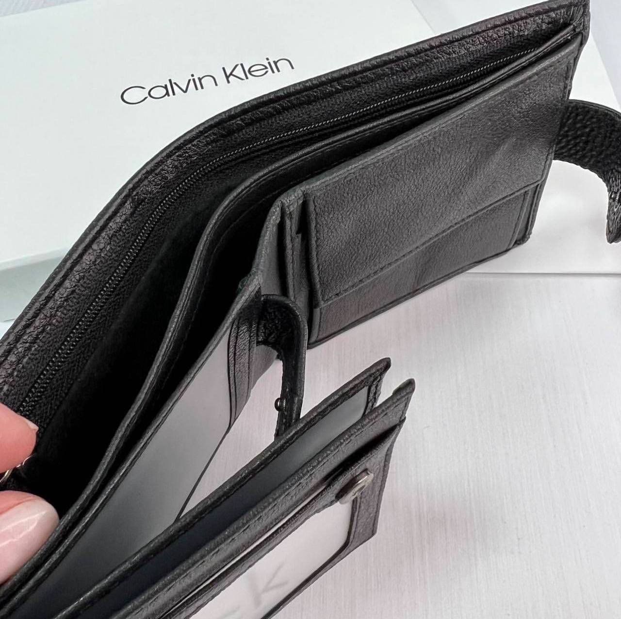 Мужской подарочный набор Calvin Klein черный кожаный ремень и кошелек на застежке, фото №5