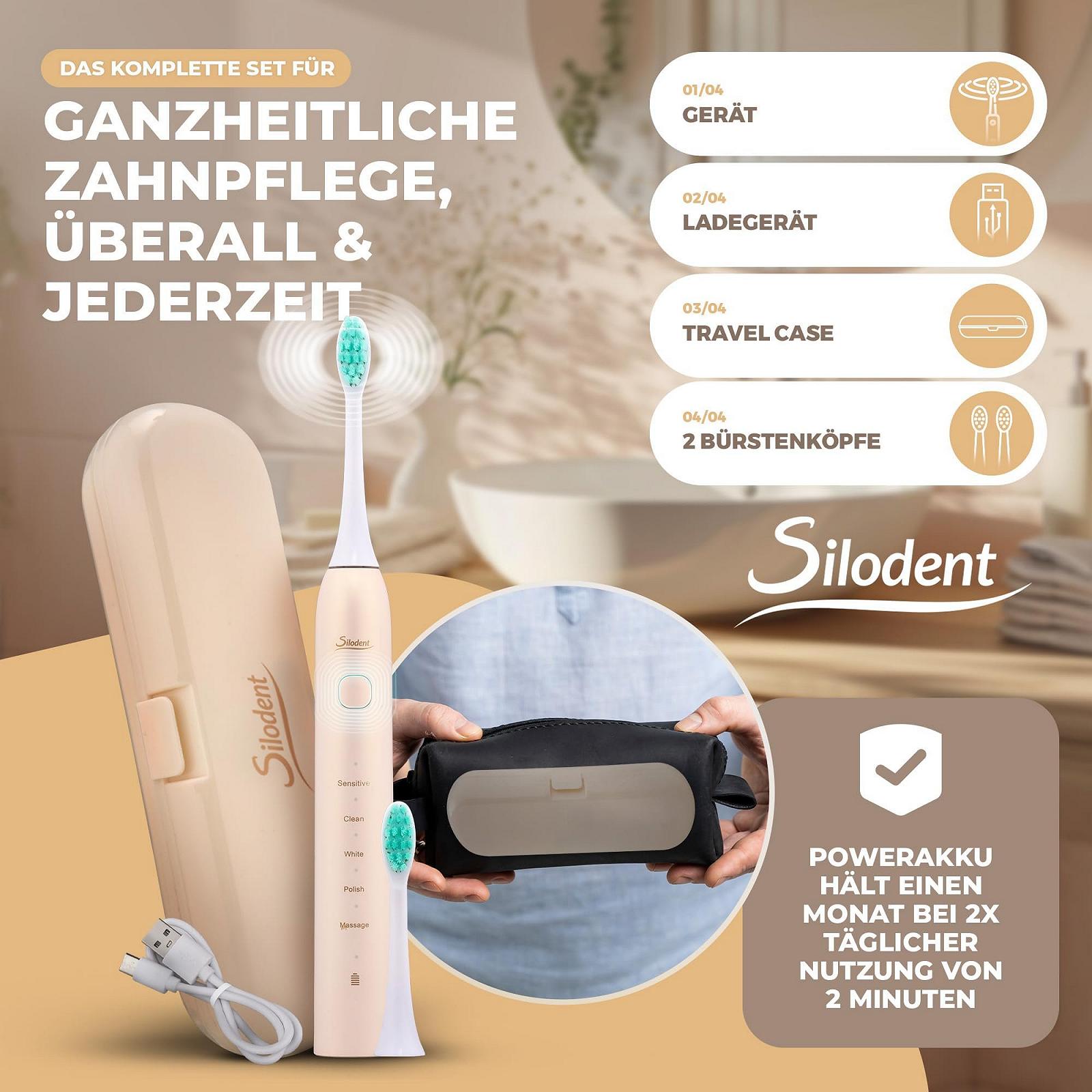 Електрична зубна щітка Silodent Champagne звукова 5 програм Дорожній футляр, фото №4