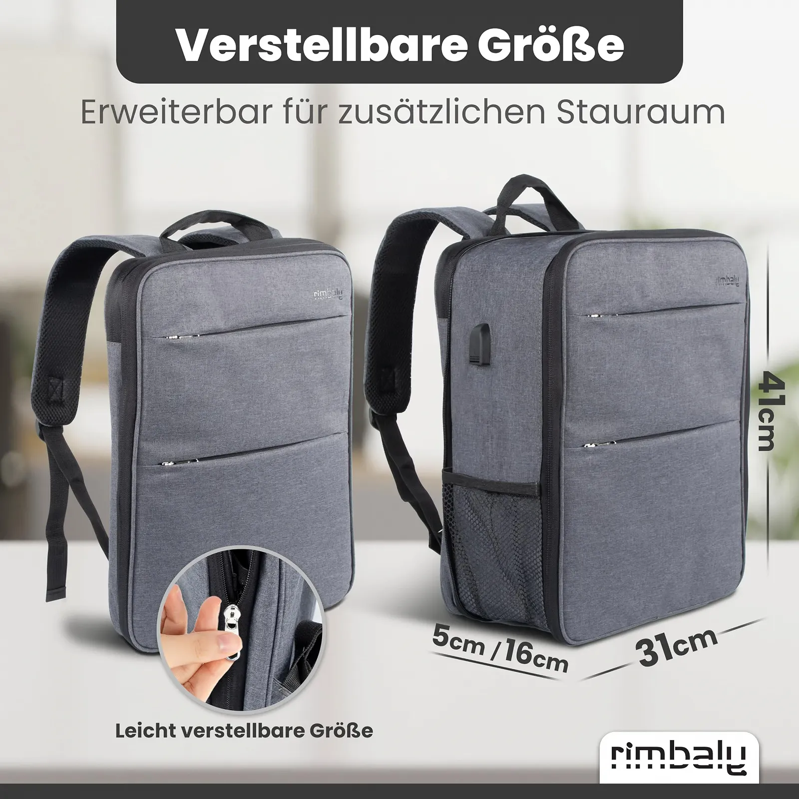 Рюкзак для ноутбука Water Resistant Shockproof USB Port Expandable Anthracite, фото №3 Рюкзак для ноутбука Water Resistant Shockproof USB Port Expandable Anthracite, фото №3