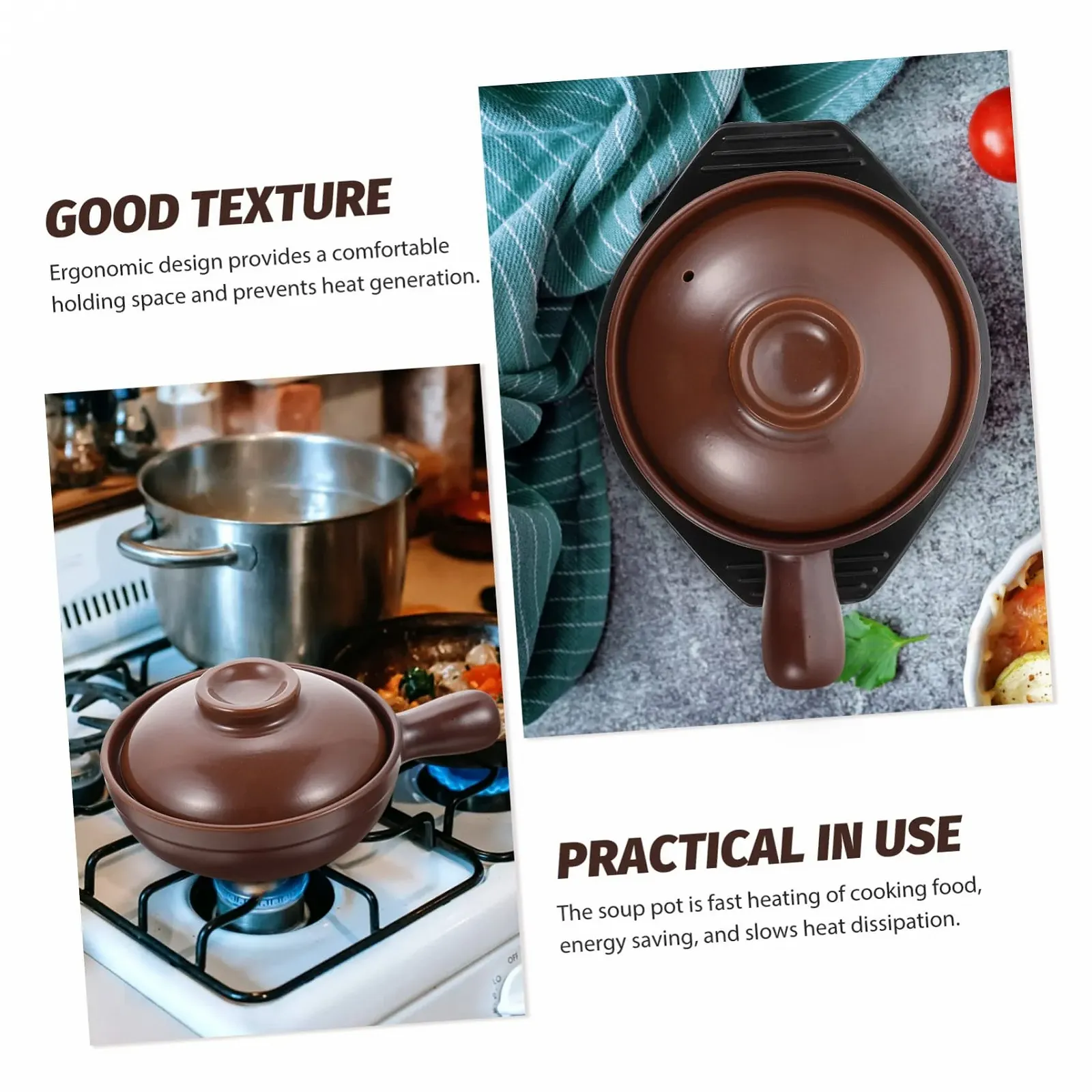 Кастрюля BESTYASH 1 шт. керамическая с ручкой термостойкая для супов и рагу, фото №5