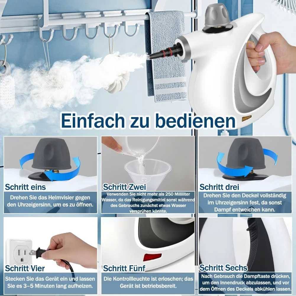 Пароочисник ручний Red Hut 1050 Вт 3.2 Бар з 12 насадками (1 комплект), фото №6