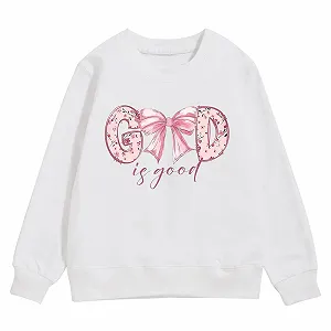 Толстовка с графическим принтом для девочки, круглый вырез горловины, длинные рукава, милый пуловер со спущенной линией плеча synthetic.ua - Фото 1