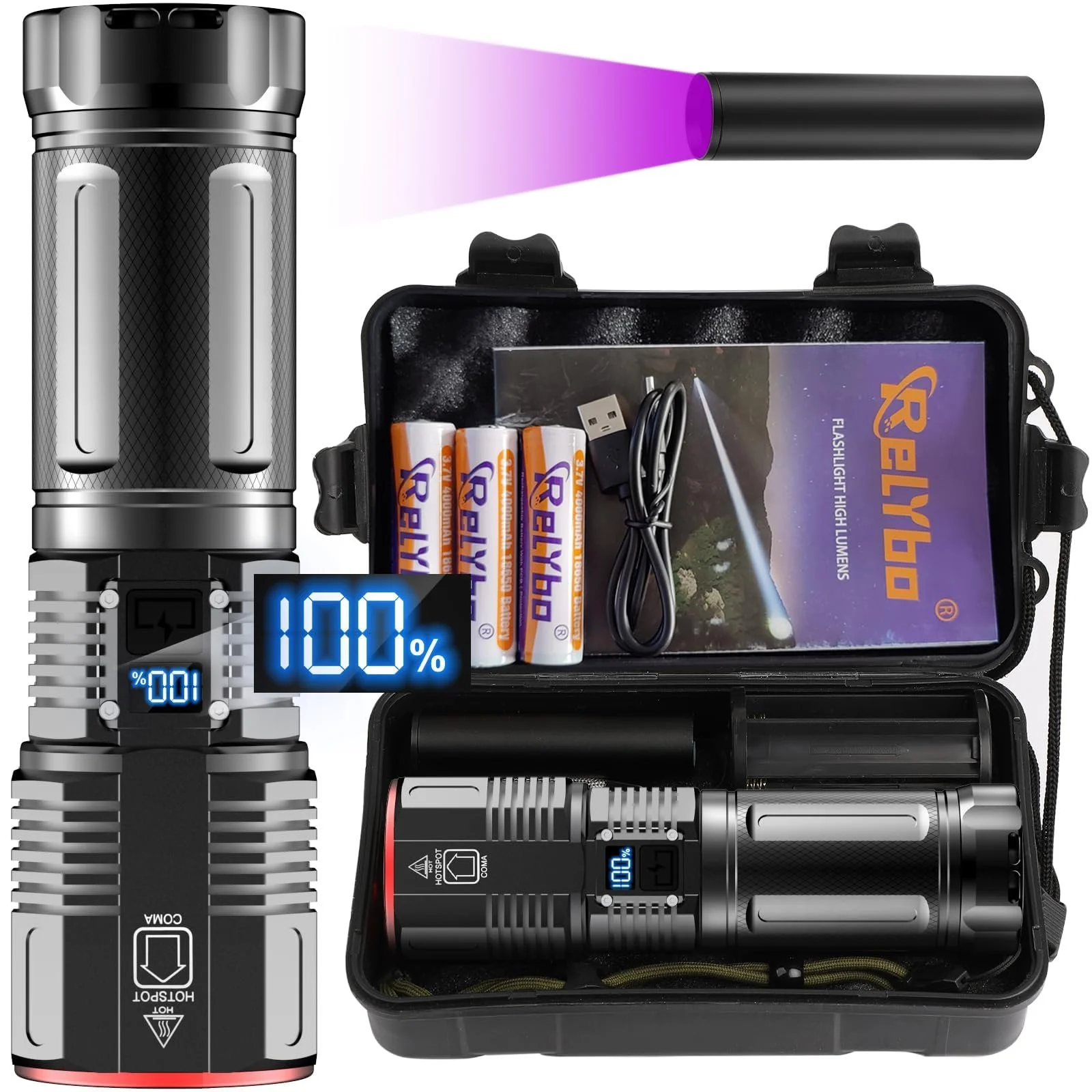 Перезаряджуваний LED ліхтар, надзвичайно яскравий 1000000 люмен, тактичний військовий для надзвичайних ситуацій на відкритому повітрі та кемпінгу, фото №1