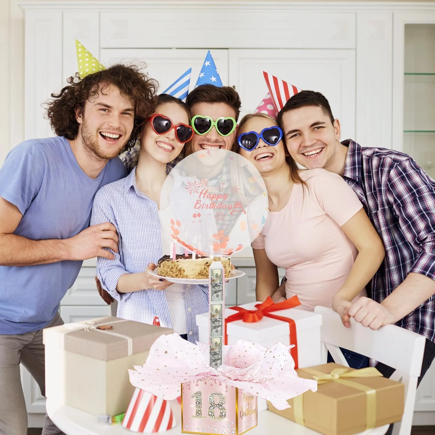 Набір для грошового подарунка Скарбничка Happy Birthday 61 предмет Rose Gold, фото №4