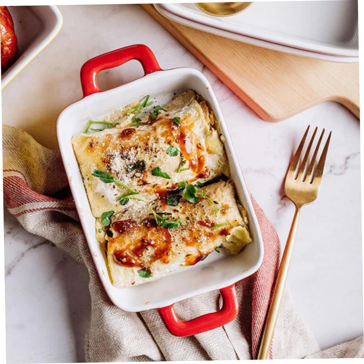 Деко для запікання керамічне з подвійною ручкою прямокутне Червоне, фото №5 Деко для запікання керамічне з подвійною ручкою прямокутне Червоне, фото №5