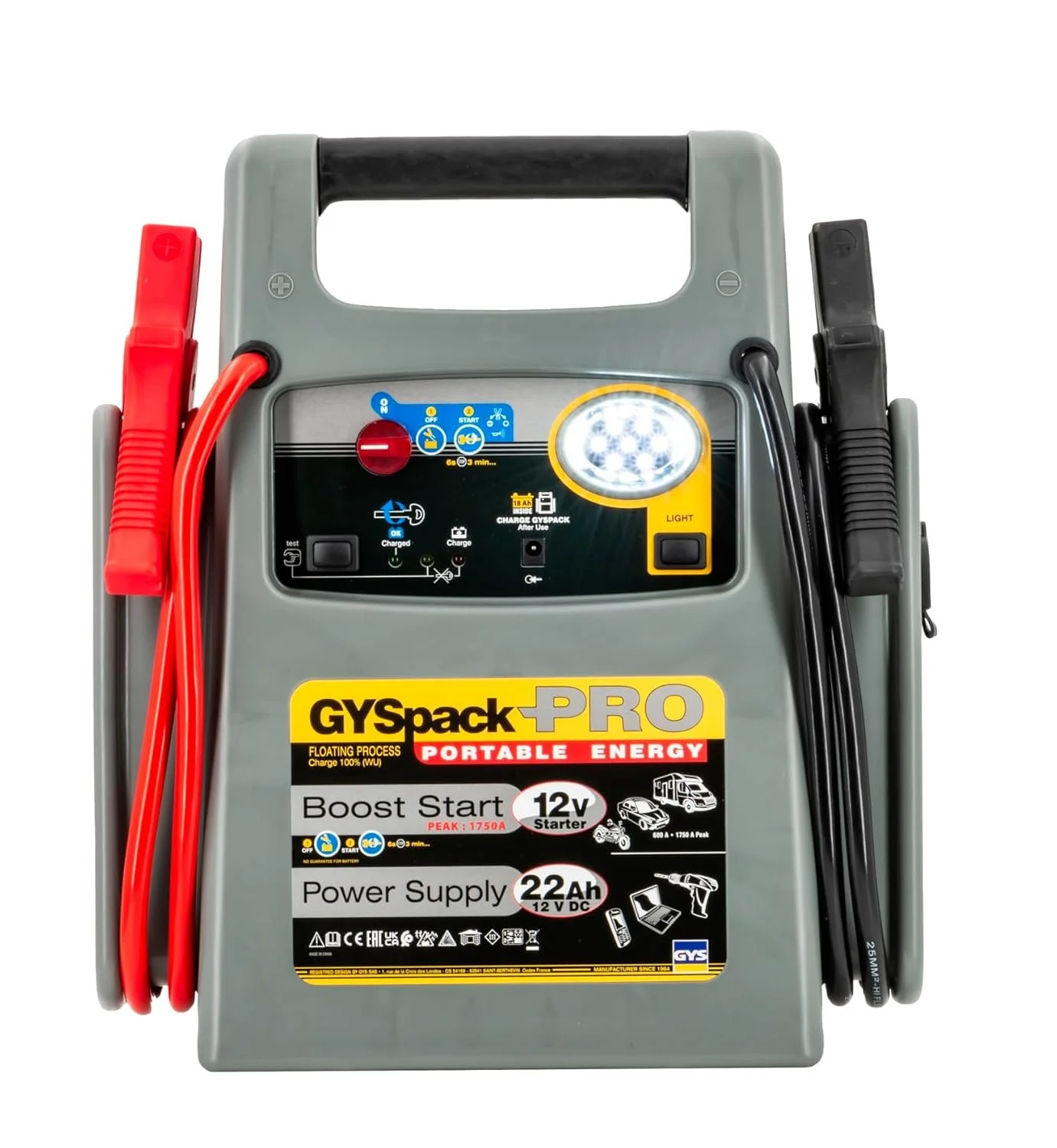 Пусковой стартер GYS Gyspack Pro 026155 с зарядным устройством / 600 А - 1750 А / 12 В / Серый, фото №3