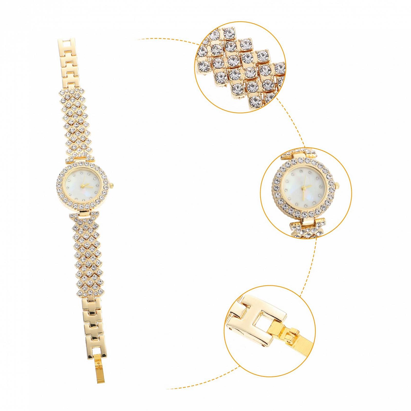 Часы женские PartyKindom Золотые с бриллиантами и стразами, фото №6