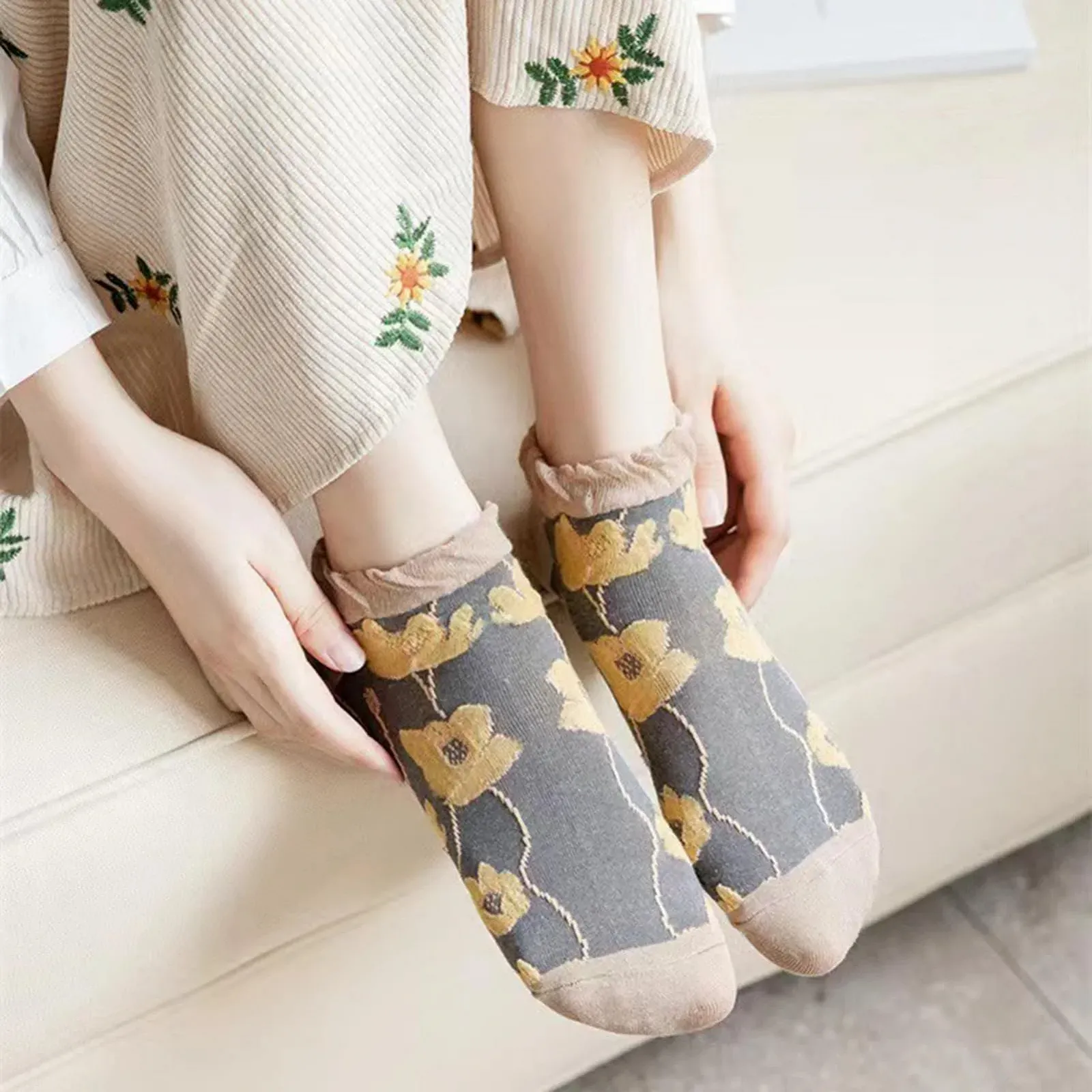 Вишиті шкарпетки Жіночі, Вишиті квіткові вінтажні шкарпетки, фото №2