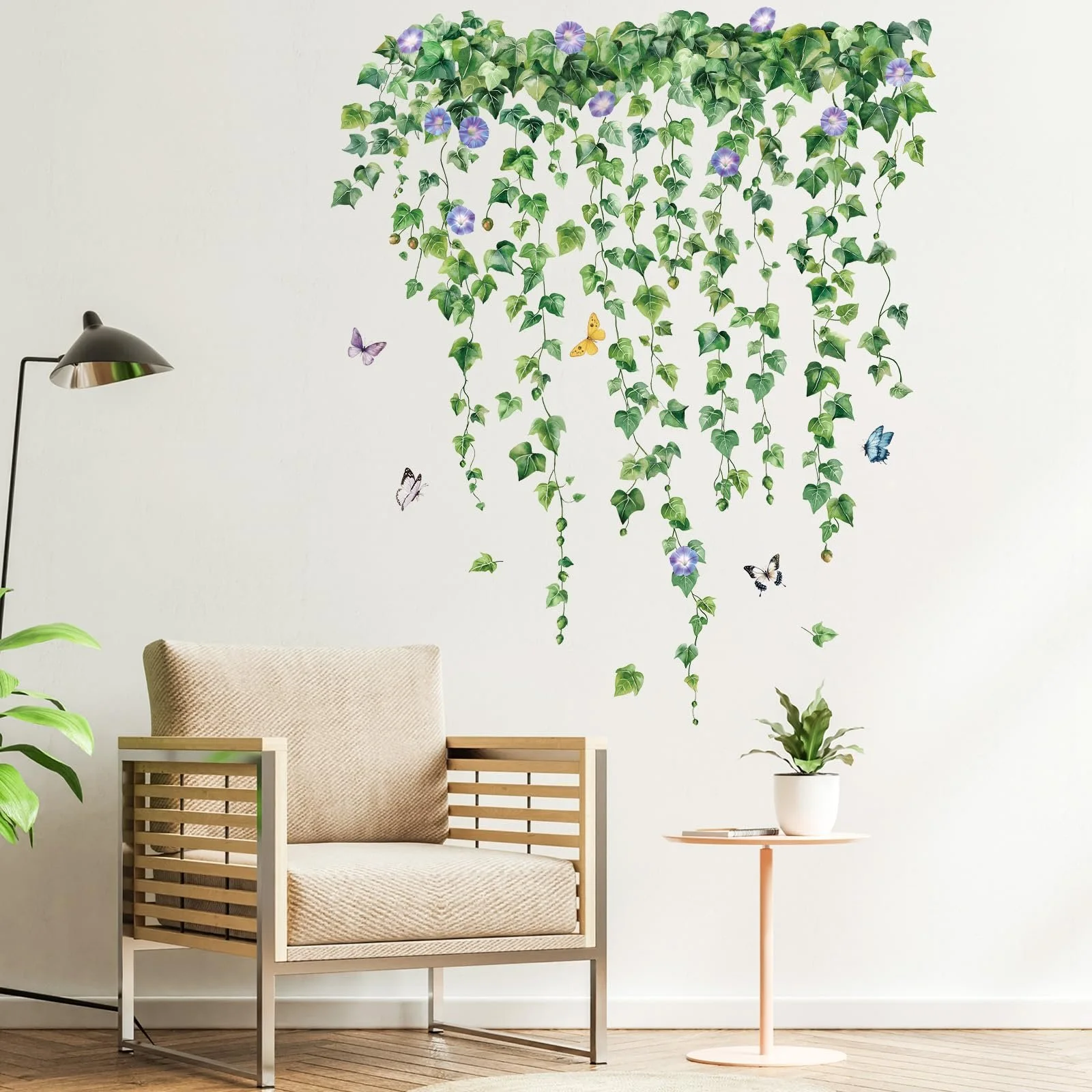 Наклейка на стіну SHUHCING Звисаюча лоза Плющ 2 штуки 30 x 90 см Зелений, фото №3