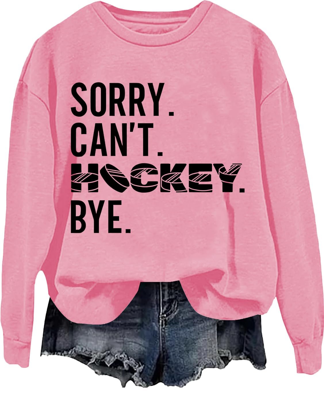Свитшот Sorry Can't Hockey Bye, повседневный, с длинными рукавами, с круглым вырезом, фото №1