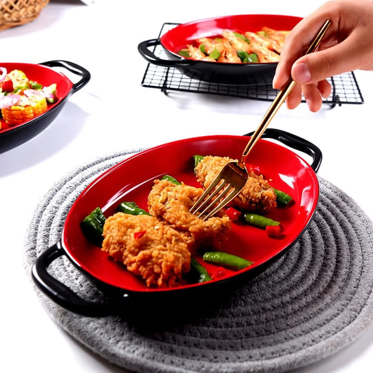 Керамическая форма для запекания Garneck с двумя ручками термостойкая, фото №4