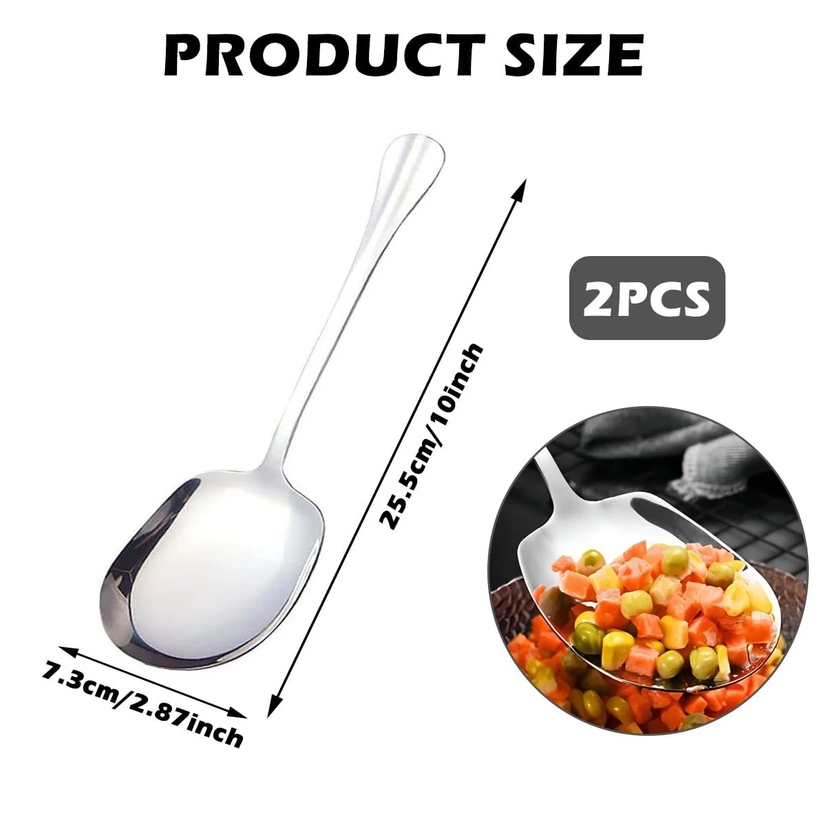 Ложка для сервірування нержавіюча сталь велика (2 шт.) 25.5 x 7.3 см, фото №2