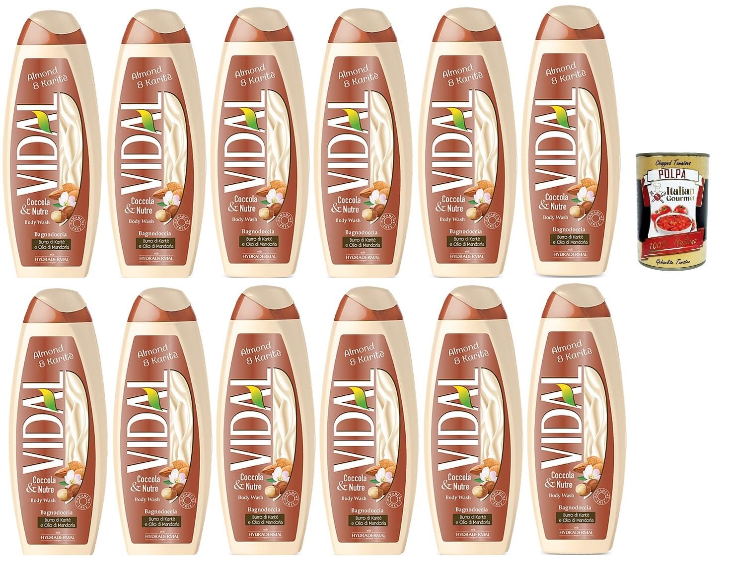 Піна для душу Vidal Almond & Karite Мигдаль та Каріте 12 x 500 мл + томатна пульпа 400 г, фото №1
