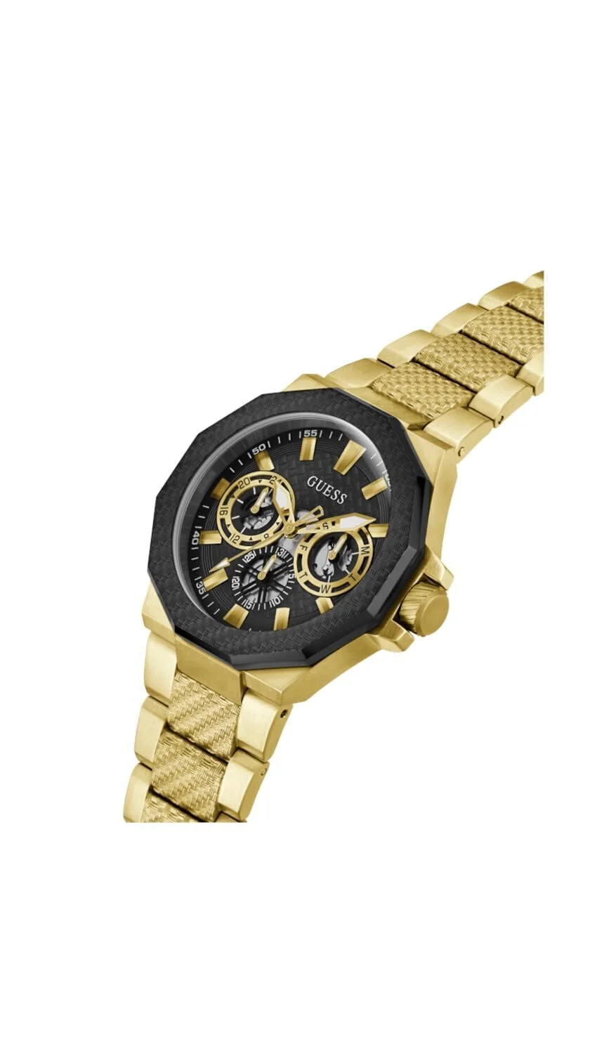 Чоловічий годинник Guess 45 мм - Золотий браслет, Чорний циферблат, Двоколірний корпус, фото №7 Чоловічий годинник Guess 45 мм - Золотий браслет, Чорний циферблат, Двоколірний корпус, фото №7