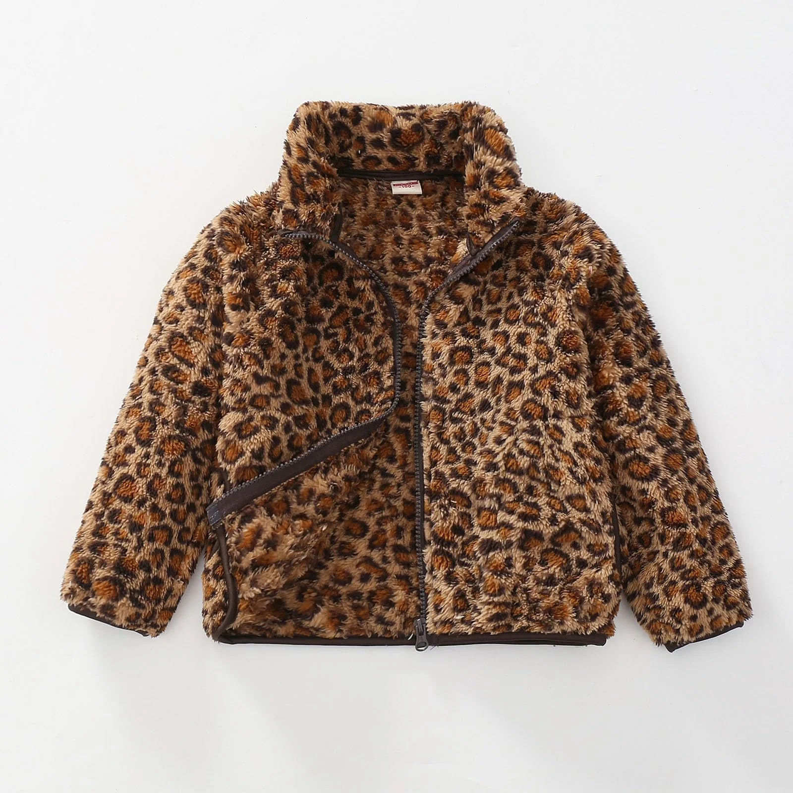 Куртка Generisch Зимняя для девочек, искусственный леопардовый принт, стойка-воротник, карманы, длинный рукав, корейский стиль, верхняя одежда для детей, уютное пальто, фото №5