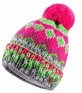 Дитяча зимова шапка для дівчат і хлопчиків з помпоном, флісова, різнокольоровий дизайн - Фото 1