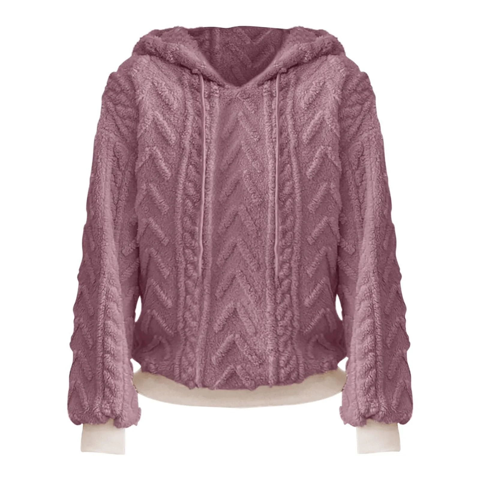 Женская плюшевая кофта с капюшоном однотонная с длинными рукавами., фото №2