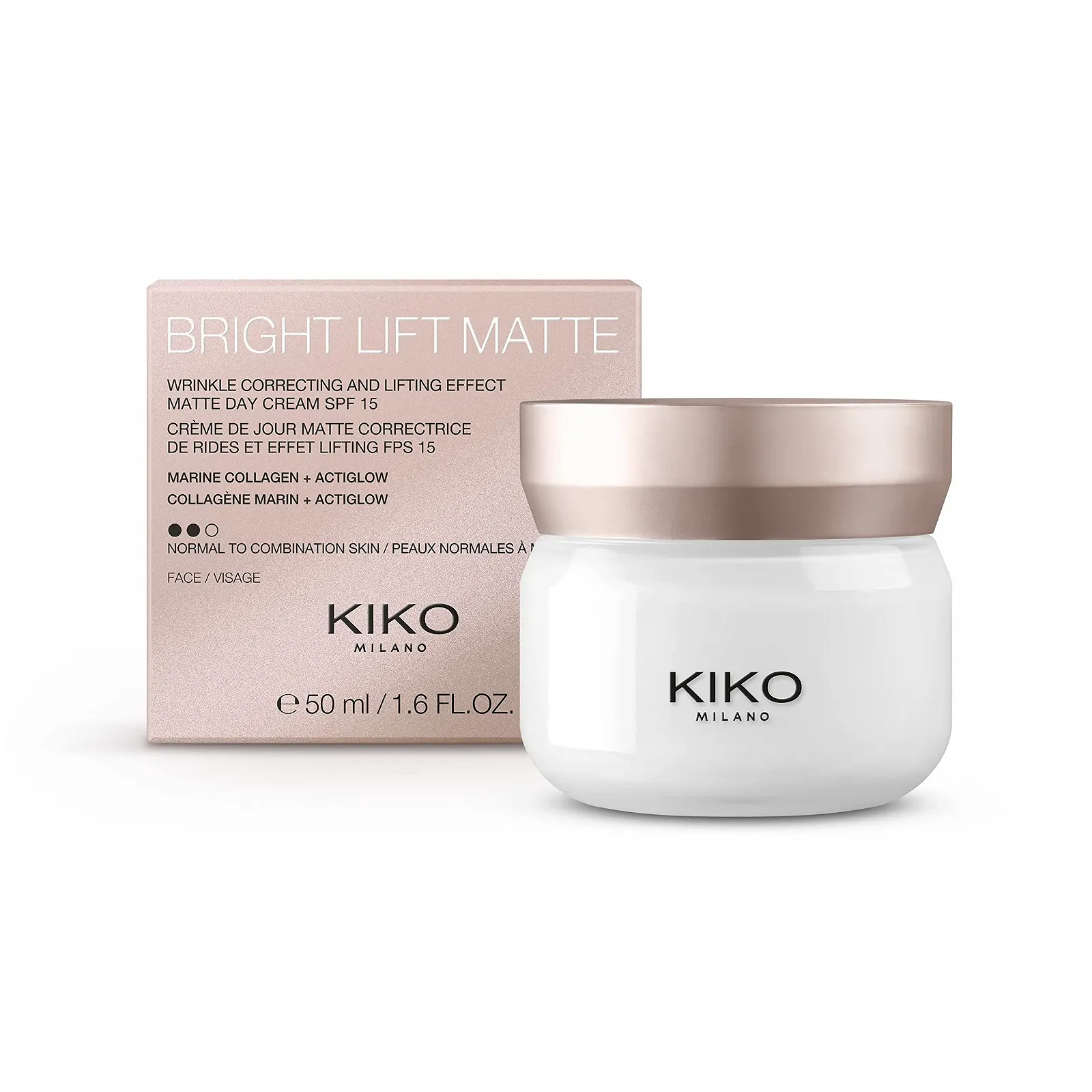 Денний крем KIKO Milano Bright Lift Mat матувальний з ефектом ліфтингу та морським колагеном SPF 15, фото №1 Денний крем KIKO Milano Bright Lift Mat матувальний з ефектом ліфтингу та морським колагеном SPF 15, фото №1