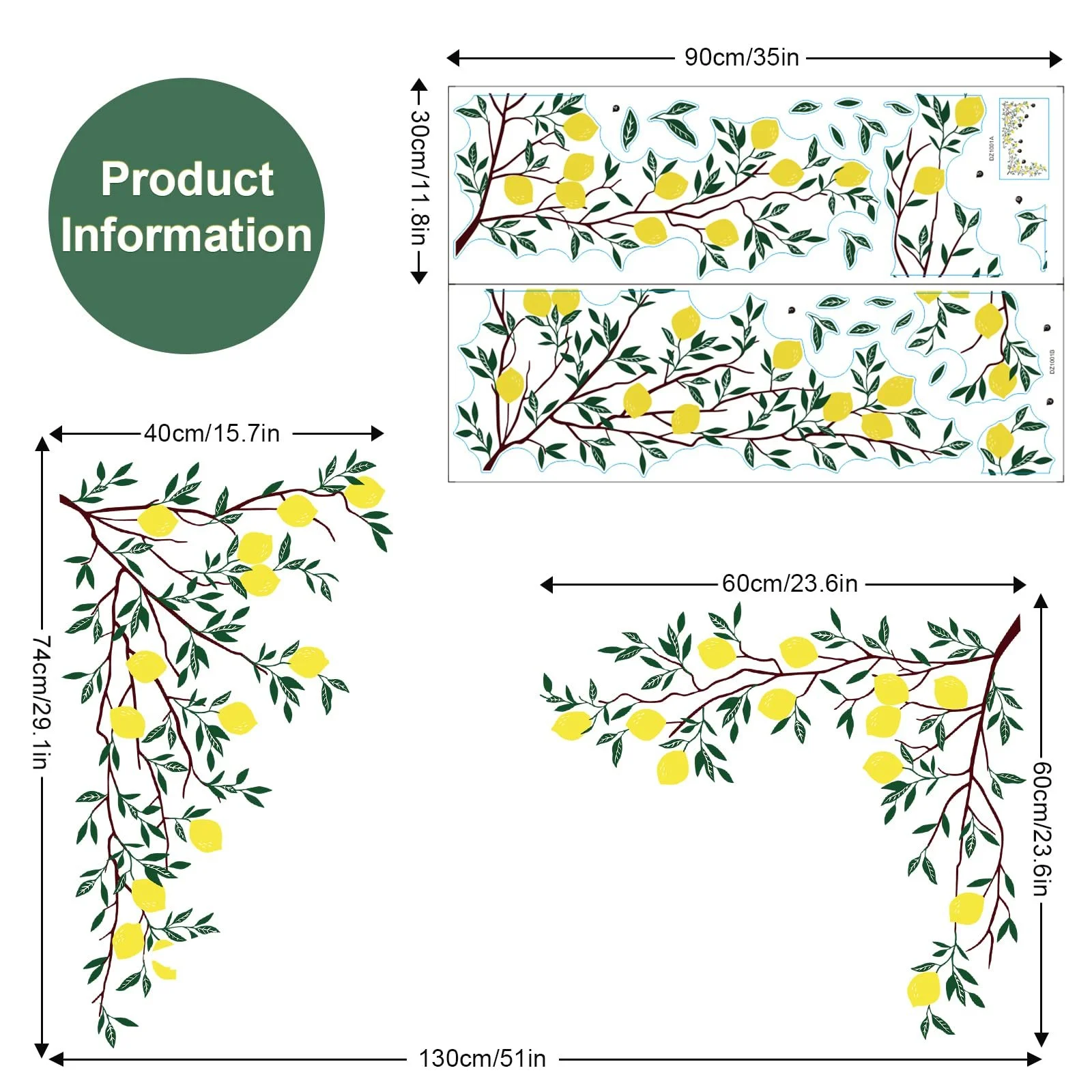 Настінна наклейка Supzone Lemon Tree Lemon Branch Green Leaves, фото №5